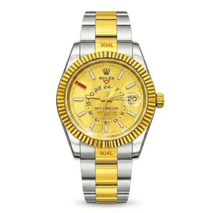 Gold & Silver Rolex Style Sky-Dweller Watch for Men
