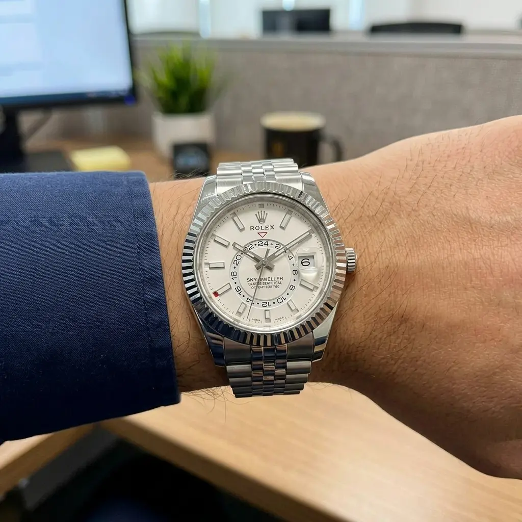 Rolex Sky-Dweller Silver Luxury Watch worn