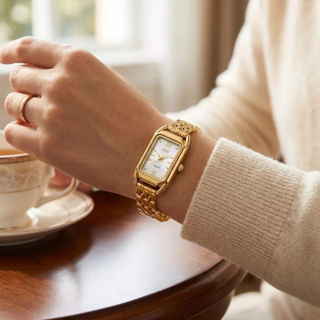 IEKE Vintage Rectangular Gold Watch for Women