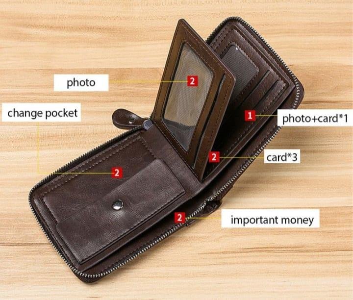 Black Leather Wallet for Men with Zipper Closure - Image 2